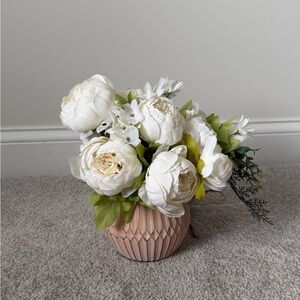 Pottery Barn White Peony Floral Arrangement in Blush Ceramic Vase